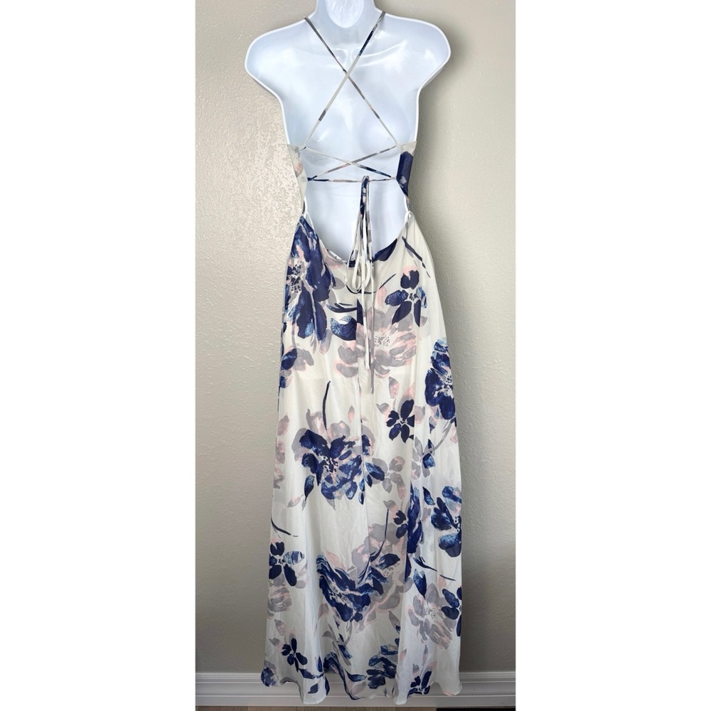 Lulus All I need blue gray floral open lace up back maxi dress S - Picture 6 of 12